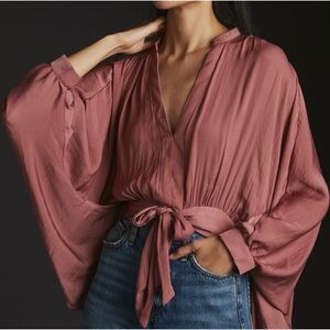 Anthropologie Dusty Rose Tie-Front Blouse